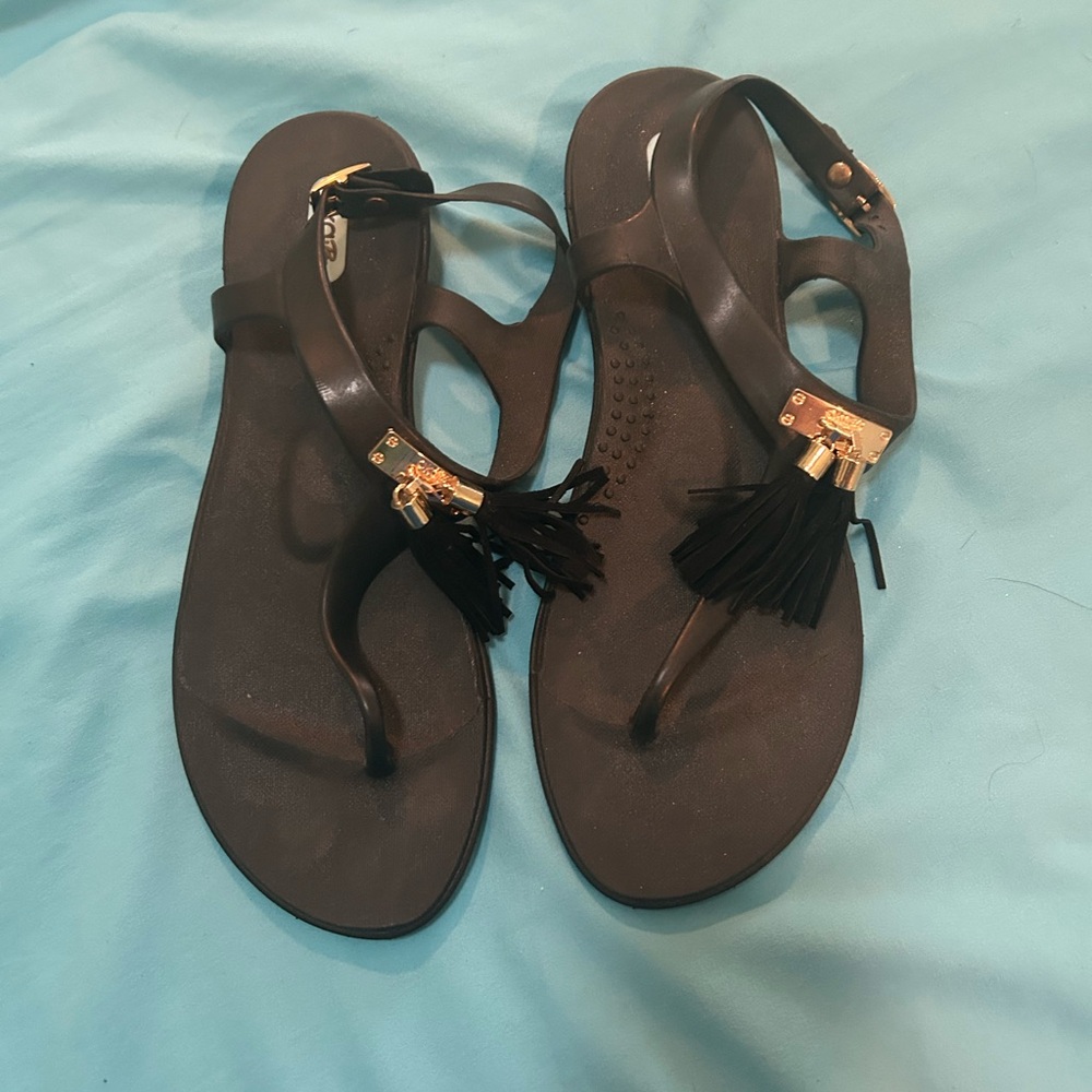 Oka B Black Sandals with Gold Accents